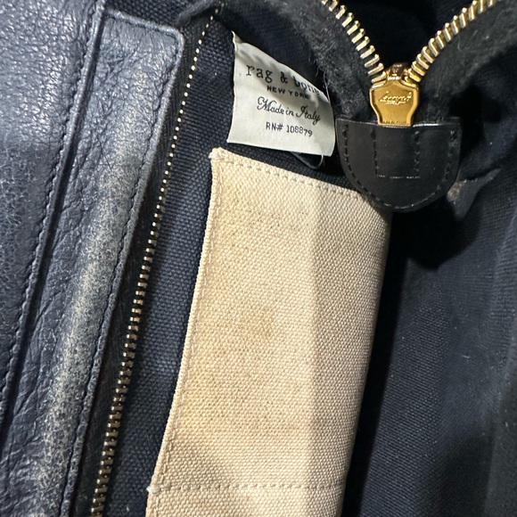 Rag & Bone Pilot Bag in blue leather with a floral print pocket small satchel - Picture 9 of 11